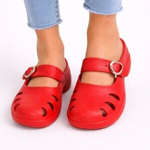 Myskas Red Mary Jane Clogs Size 25 or size 8 Comfort Slip On Platform Shoes